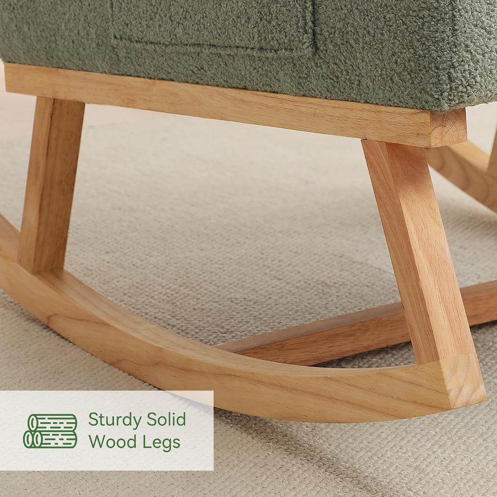HCHAIRH Rocking Chair Nursery, Boucle Teddy Nursing Rocking Chairs, Upholstered Nursery Glider Rocker for Mom Nursery Morden Accent Rocking Chair with Side Pocket for Living Room,Bedroom, Green