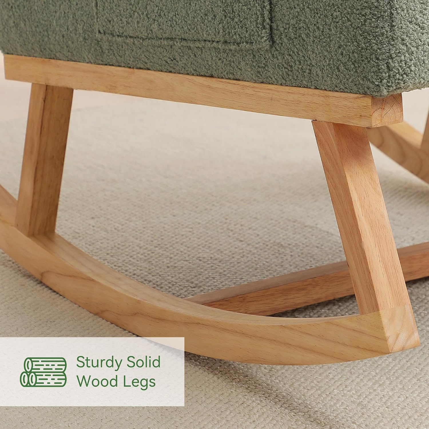 HCHAIRH Rocking Chair Nursery, Boucle Teddy Nursing Rocking Chairs, Upholstered Nursery Glider Rocker for Mom Nursery Morden Accent Rocking Chair with Side Pocket for Living Room,Bedroom, Green