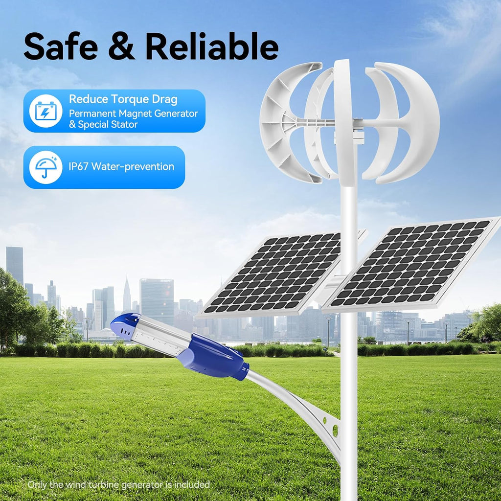 600W Wind Turbine Generators Kit, 24V 5 Blades Vertical Axis Wind Power with Controller, 5 Blades Lantern Motor Vertical Axis Windmill for Home, Camping, -40～80℃ Working Temperature