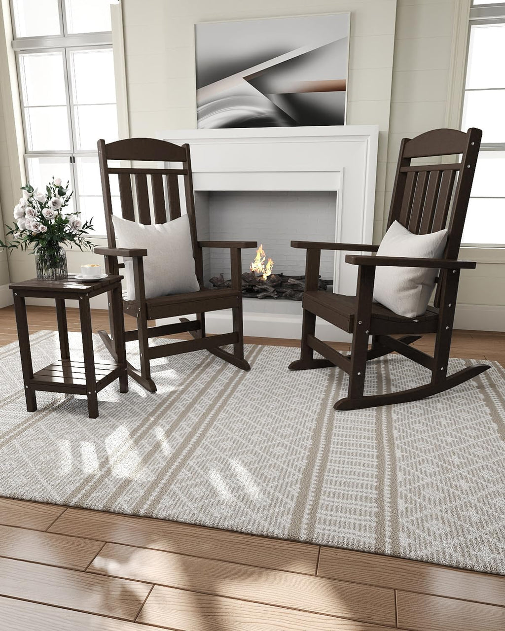 NAVINE Outdoor Rocking Chairs Set of 2, Oversized High Back Patio Rocking Chairs, All Weather Porch Rocking Chairs for Outside. Coffee