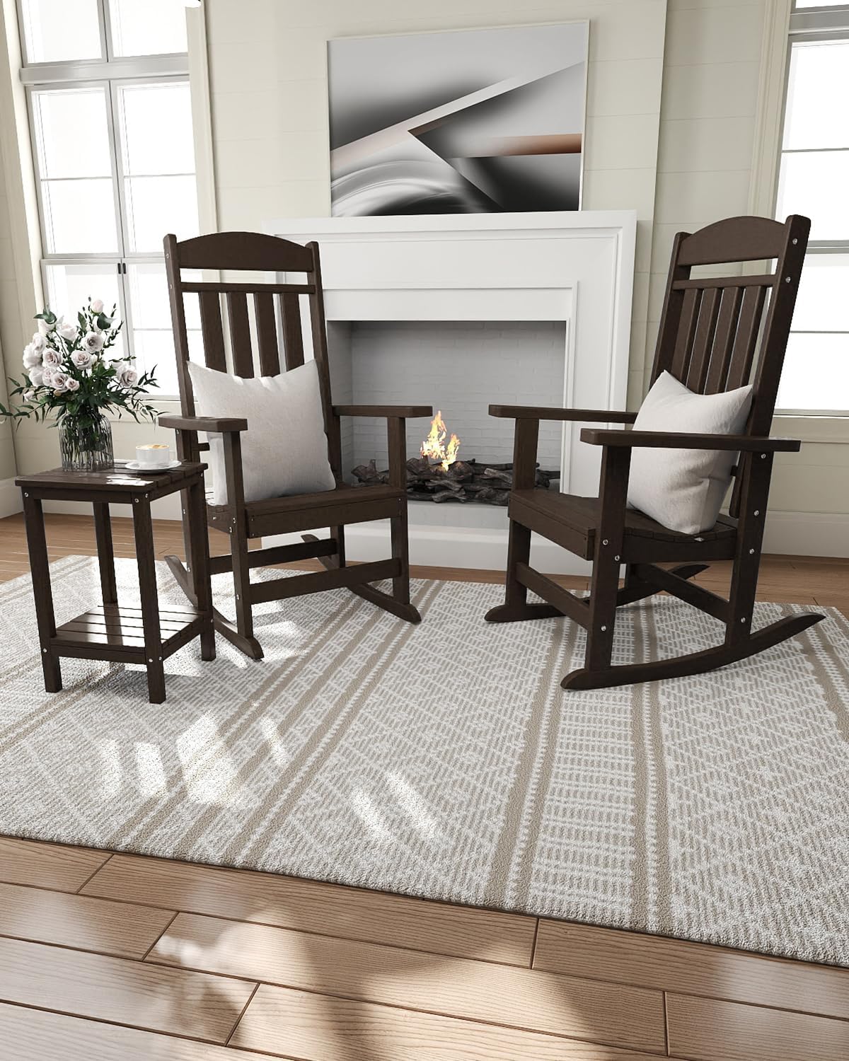 NAVINE Outdoor Rocking Chairs Set of 2, Oversized High Back Patio Rocking Chairs, All Weather Porch Rocking Chairs for Outside. Coffee