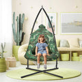 Arlopu Hanging Hammock w/Tree Tent, Indoor Metal Swing Chair w/Play Tent, Outdoor Egg Basket Patio Seat w/Adjustable Solid Stand (Camouflage)