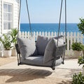 Single Seater Porch Swing, Macrame Hanging Swing Chair Outdoor, Hammock Chairs for Adults, Outdoor Patio Swings with Cushions, Rope Rattan Hanging Chairs, Reading Nook Chair for Bedroom, Grey