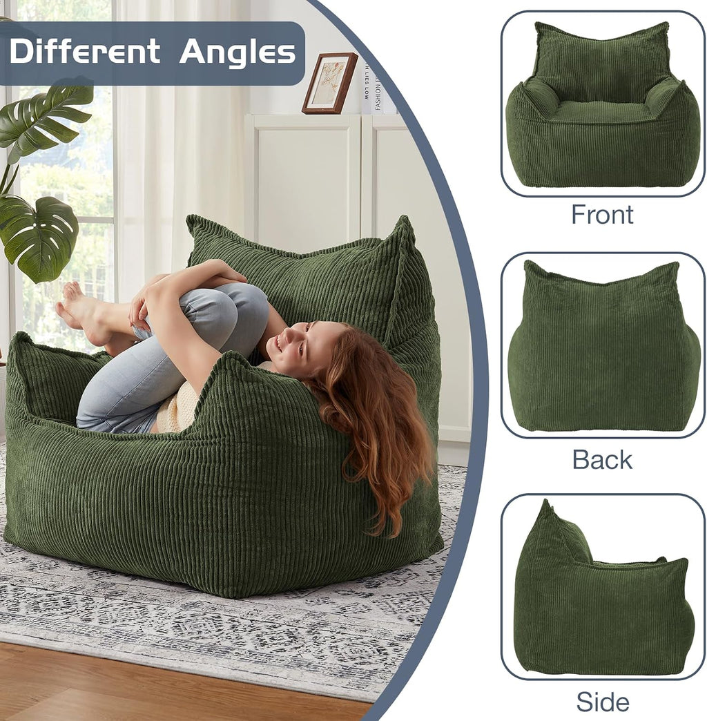 EBENCHICO Giant Bean Bag Chair Sofa for Adults Teens, Comfy Corduroy Large Bean Bag Chairs with Armrests for Bedroom Living Room, Adult BeanBag Lazy Sofa Couch Chairs with Filler Included