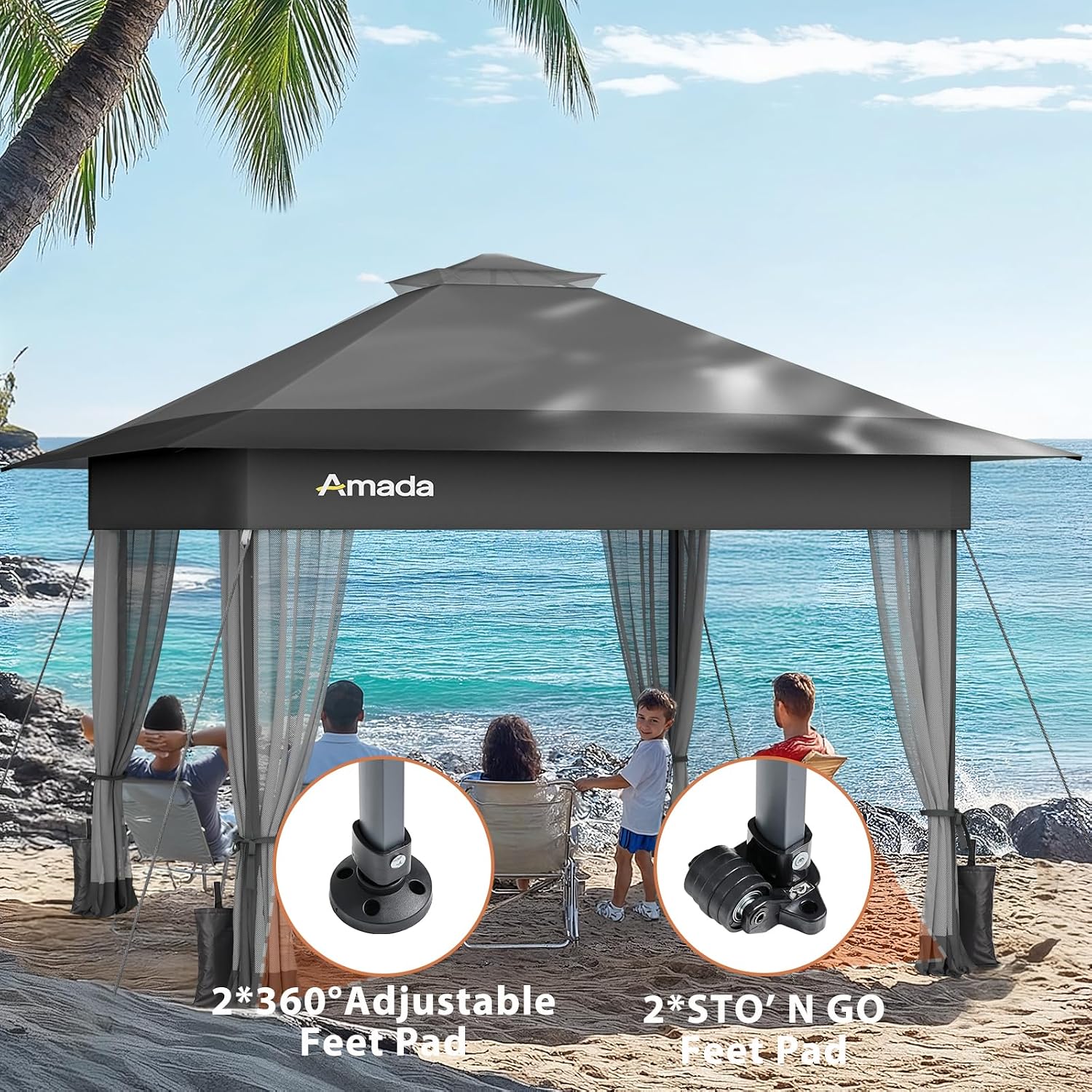 Amada 13x13 Pop Up Gazebo for Backyard & Patio Furniture,Gazebos on Clearance with Wheeled STO-N-Go Cover Bag,Carpa Pop Up Tent Party Tent and Shelter with Mosquito Netting for Lawn,Garden,Deck,Grey