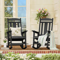 LUE BONA Outdoor Rocking Chairs Set of 2, Weather Resistant Poly Plastic Rocker, 350lb Heavy Duty, Oversized Porch Rocker for Adult, High Back Smooth for Outdoor & Indoor, Black