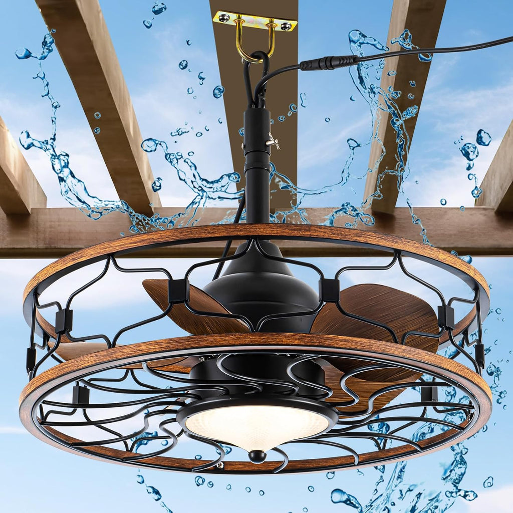 Outdoor Ceiling Fans For Patios Waterproof, Plug In Gazebo Fan Outdoor Hanging With Hook, 3 Color Light Remote Control, Strong 6 Speed, 20 inch Small Wet Rated For Outside Porch, Pergola, Garage