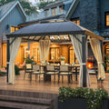 YOLENY 12'x12' Hardtop Gazebo, Permanent Outdoor Aluminum Patio Gazebo with Aluminum Composite Double Arc Roof for Patio Lawn and Garden, Curtains and Netting Included