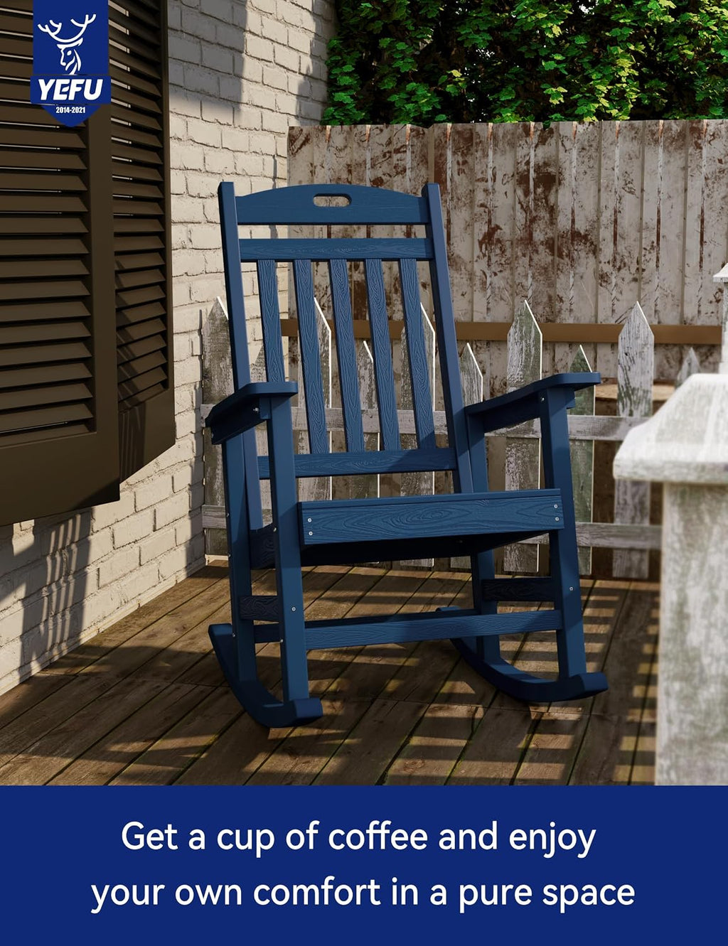 YEFU Outdoor Rocking Chair Porch: Outdoor Patio Rocking Chairs-Oversized Rocker Chair-All Weather Poly Rocker Lawn Chairs for Adult-Seat Area 22'x21'-Backrest Height 31'-380lbs Weight Capacity-Navy