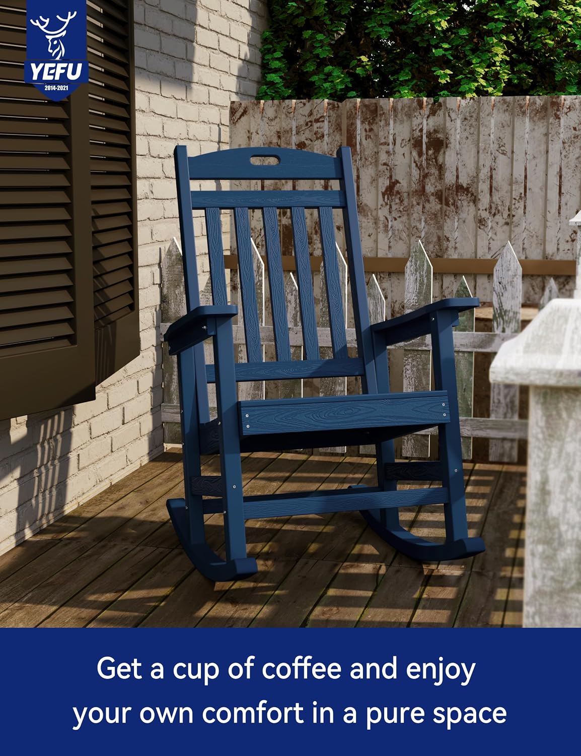 YEFU Outdoor Rocking Chair Porch: Outdoor Patio Rocking Chairs-Oversized Rocker Chair-All Weather Poly Rocker Lawn Chairs for Adult-Seat Area 22'x21'-Backrest Height 31'-380lbs Weight Capacity-Navy