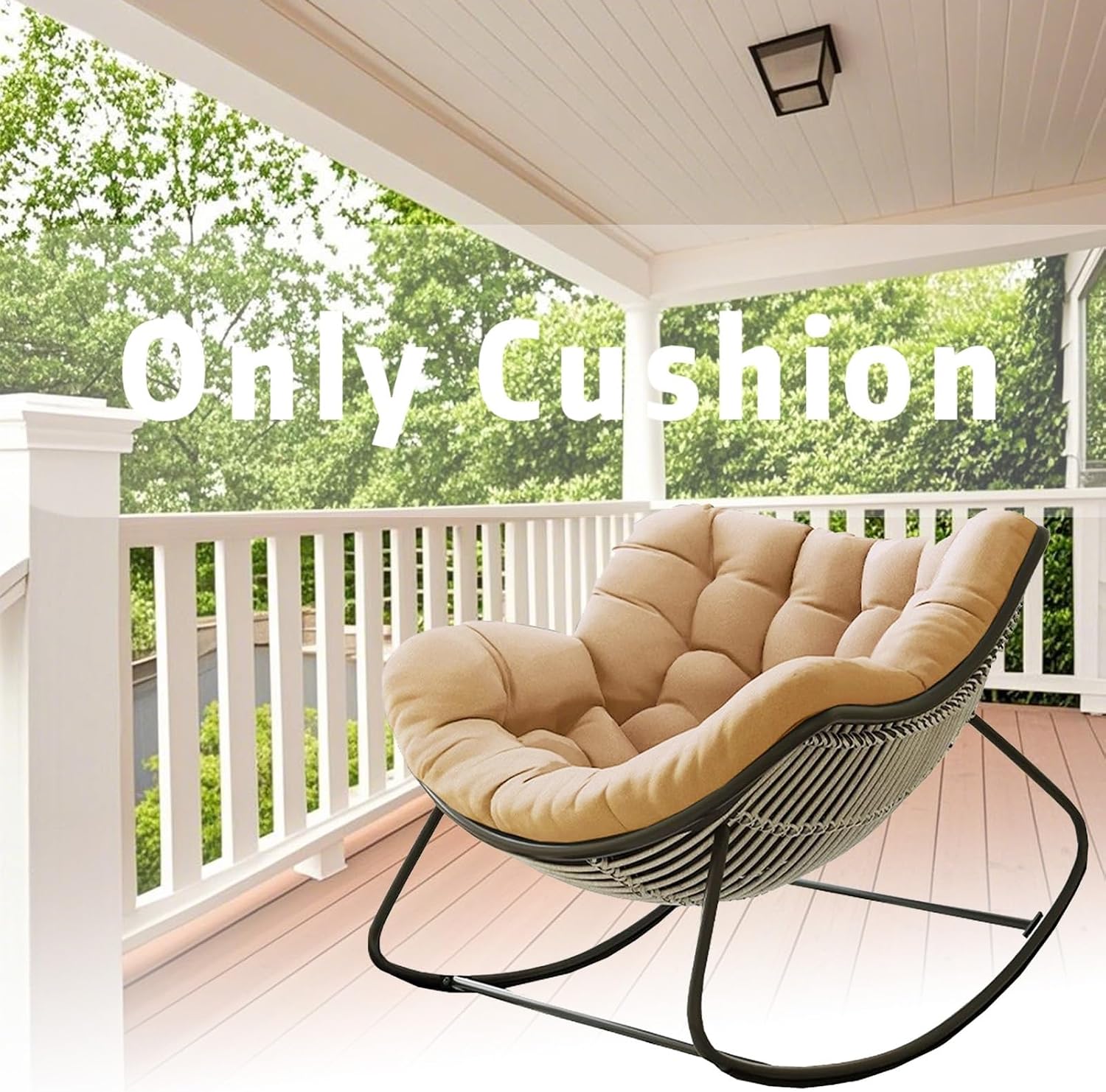 Royal Rocking Chair Cushion, Patio Egg Rocking Chair Cushion, Indoor Papasan Chair Cushion, Comfy Recliner Lounger Cushion for Balcony Backyard Bedroom(Only Cushion)