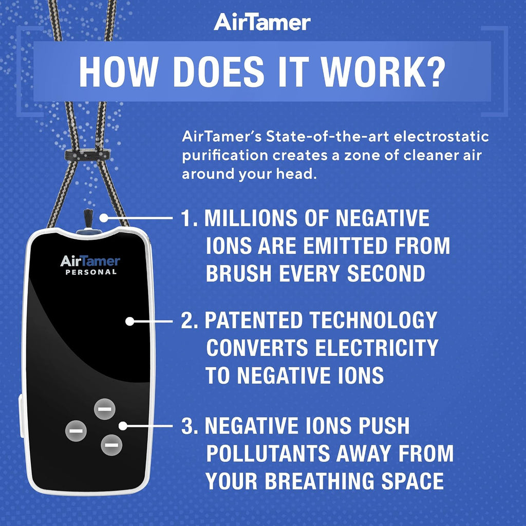 Personal Air Purifier Wearable Necklace - Portable Ionizer for Travel, Office & Pollution Protection – Silent, Filterless, USB Rechargeable Air Cleaner