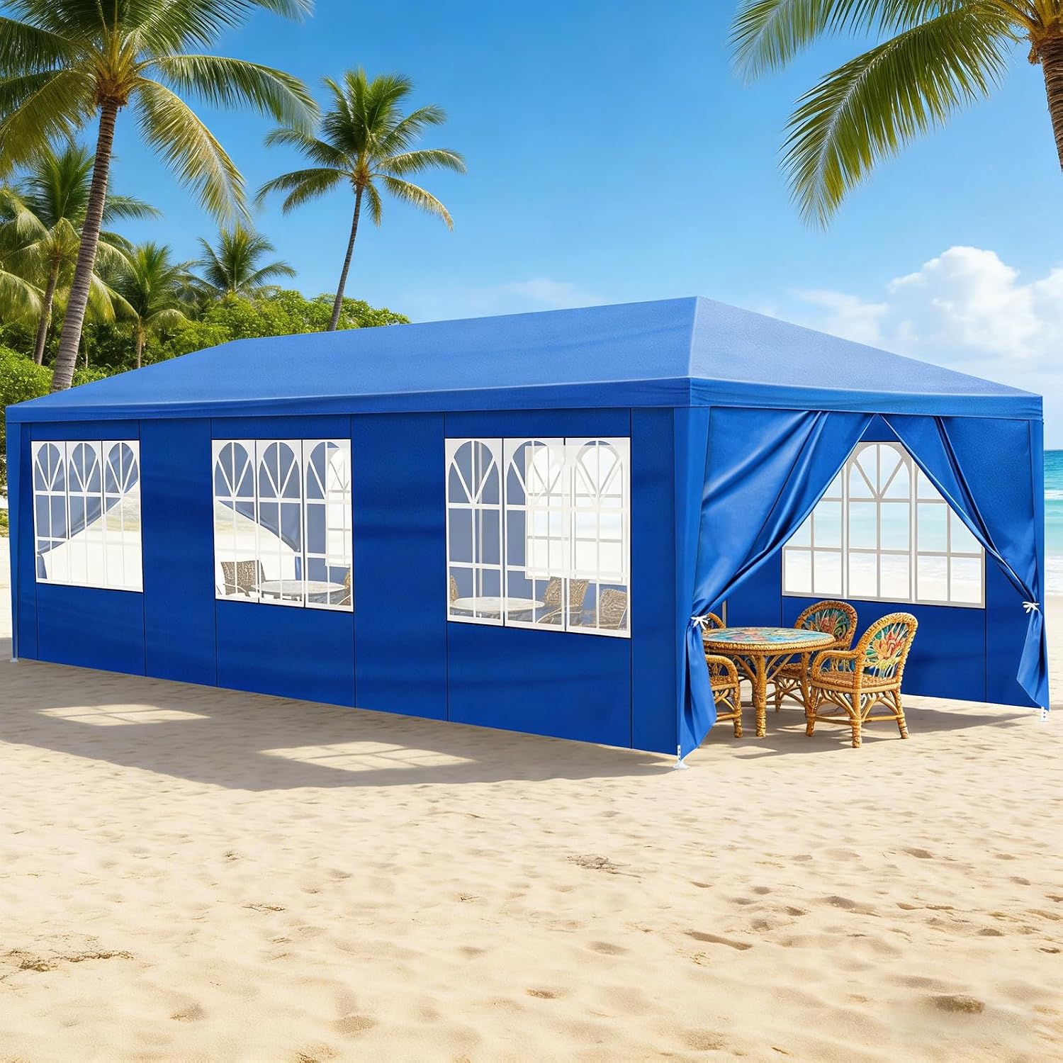 Party Tent for Outdoor Weddings, Birthdays, Events - Patio Gazebo Carport Canopy Shade With Removable Sidewalls & Transparent Window (10'x30'/8 Sidewalls Blue)
