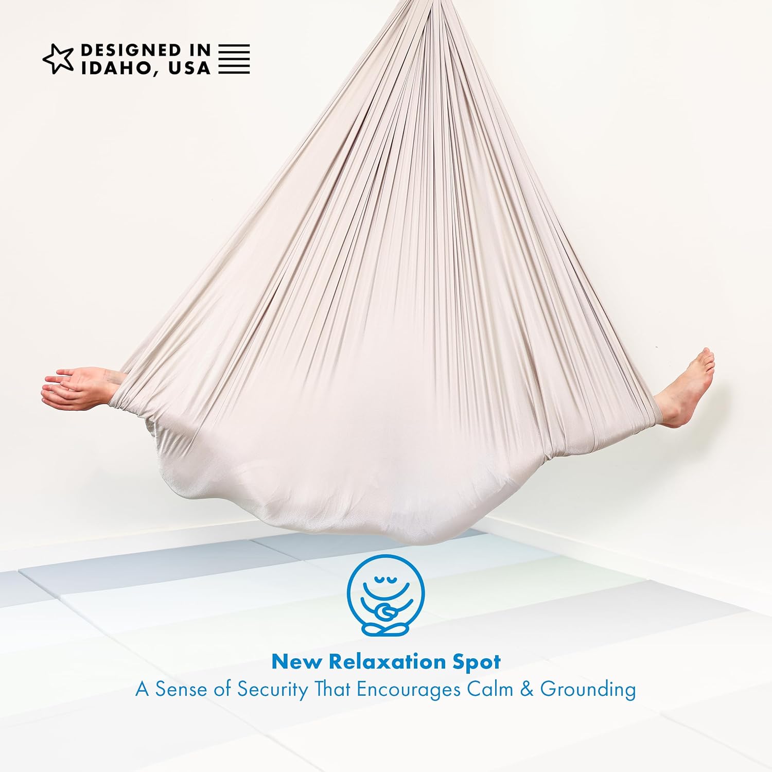 Harkla Sensory Swing for Kids & Adults - Holds 300lbs, Indoor Outdoor Sensory Swing for Hug Like Calming Effect - Durable Soft Stretch Fabric and Heavy Duty Hardware (Gray, 100' Swing + 5' Swivel)