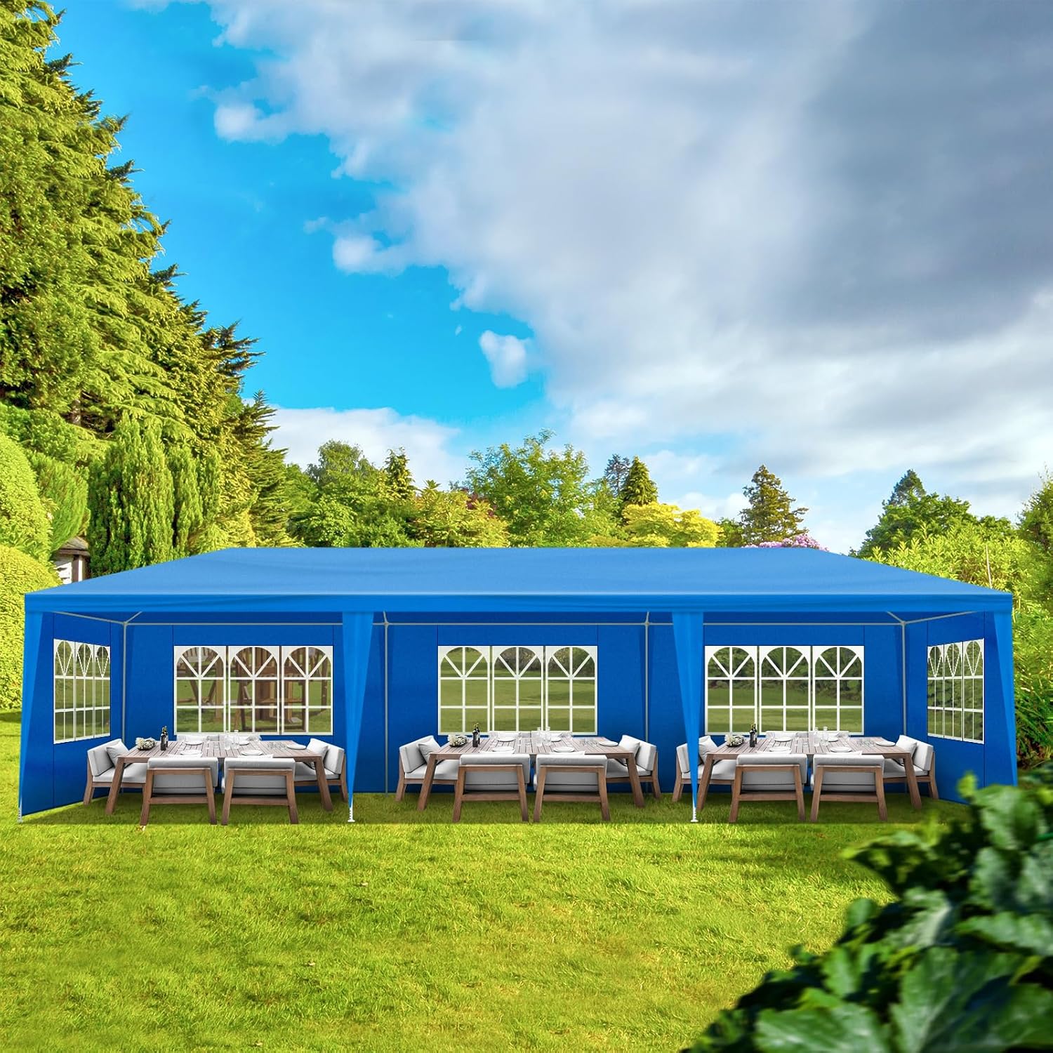 Party Tent for Outdoor Weddings, Birthdays, Events - Patio Gazebo Carport Canopy Shade With Removable Sidewalls & Transparent Window (10'x30'/8 Sidewalls Blue)