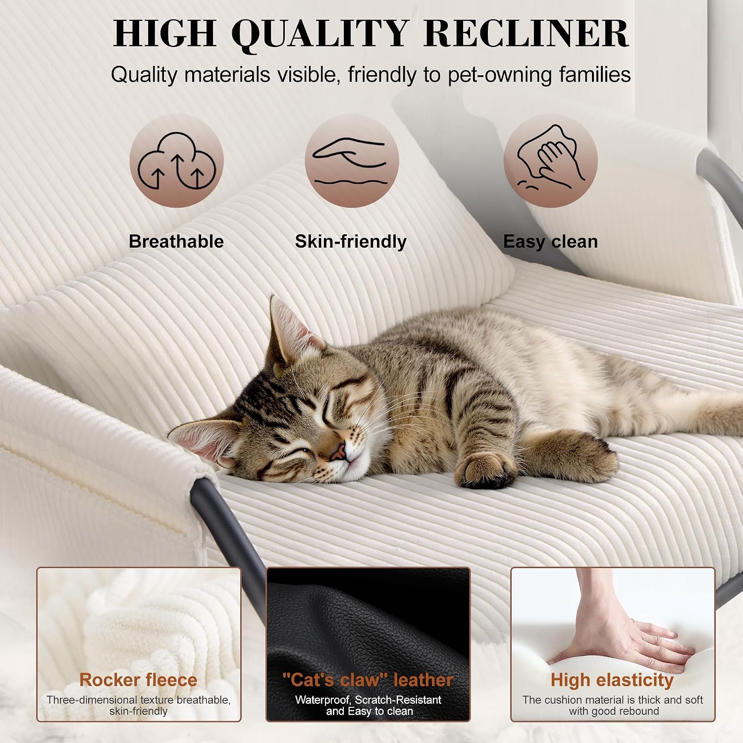 FelixKing Rocking Chair Nursery, Low-Seat Glider Chair, Upholstered Rocking Chair with Side Pocket and Foot Rest, Comfortable Modern Accent Armchair Recliner for Mom Nursery Living Room Bedroom Beige