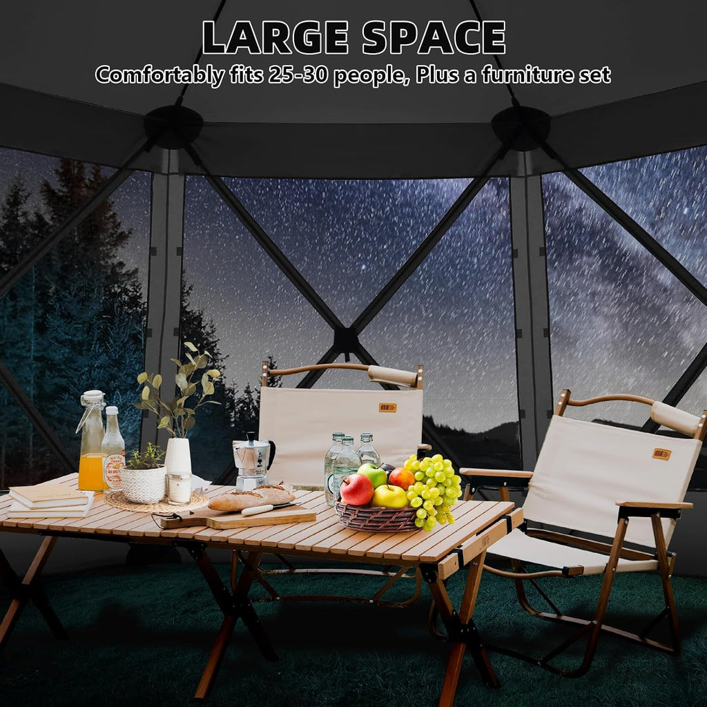 COBIZI Pop Up Gazebo Screen Tent Screen House for Camping, 15x15 Screen Room with Mosquito Netting, Hub Tent Instant Screened Canopy with Carrying Bag and Ground Stakes, Black