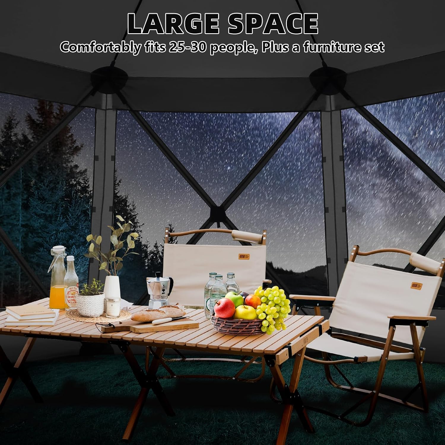 COBIZI Pop Up Gazebo Screen Tent Screen House for Camping, 15x15 Screen Room with Mosquito Netting, Hub Tent Instant Screened Canopy with Carrying Bag and Ground Stakes, Black