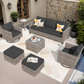 ovios 7-Pieces Patio Furniture Set, Outdoor Wicker Sofa Couch with Swivel Glider Chairs Glass Table Comfy Cushions Modern Conversation Set for Backyard Porch, Black