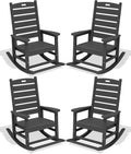 SERWALL Outdoor Rocking Chair Set of 4, Oversized HDPE Patio Rocking Chair with Footrest for Adults, All Weather Porch Rocker for Deck Patio Balcony, Gray