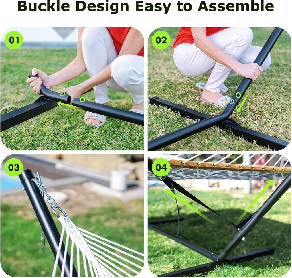 ANAGOO Double Hammock with Stand, Heavy Duty Outdoor Hammock for Two, 500 LBS Capacity, Stable Steel Frame with Balance Strap, Easy Tool-Free Assembly for Patio, Garden, Backyard & Beach,Dark Grey