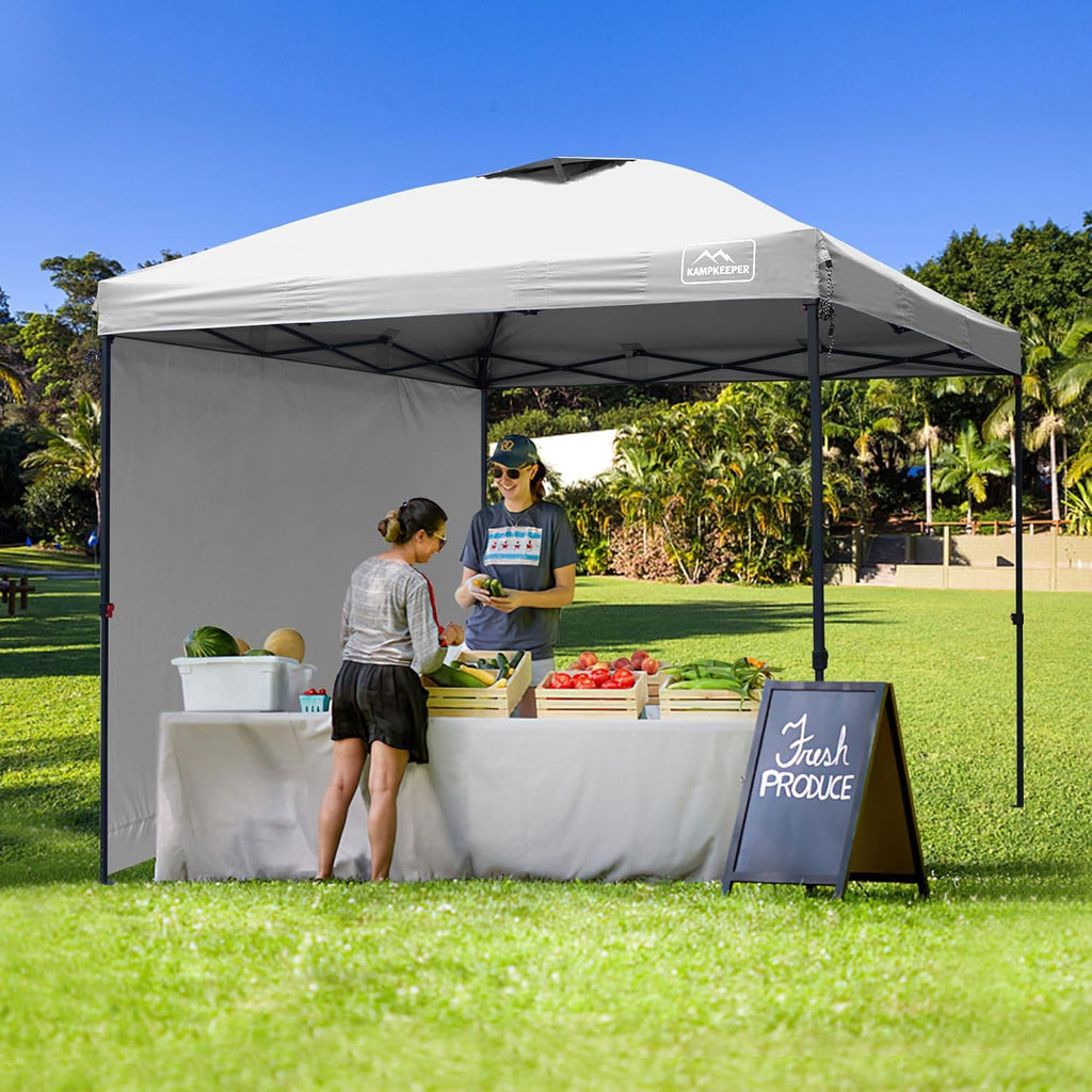KAMPKEEPER 10x10 Pop-Up Canopy Tent, Waterproof, Portable Shade with Side Walls, Adjustable Instant Outdoor Shelter for Camping, Backyard, and Events, White
