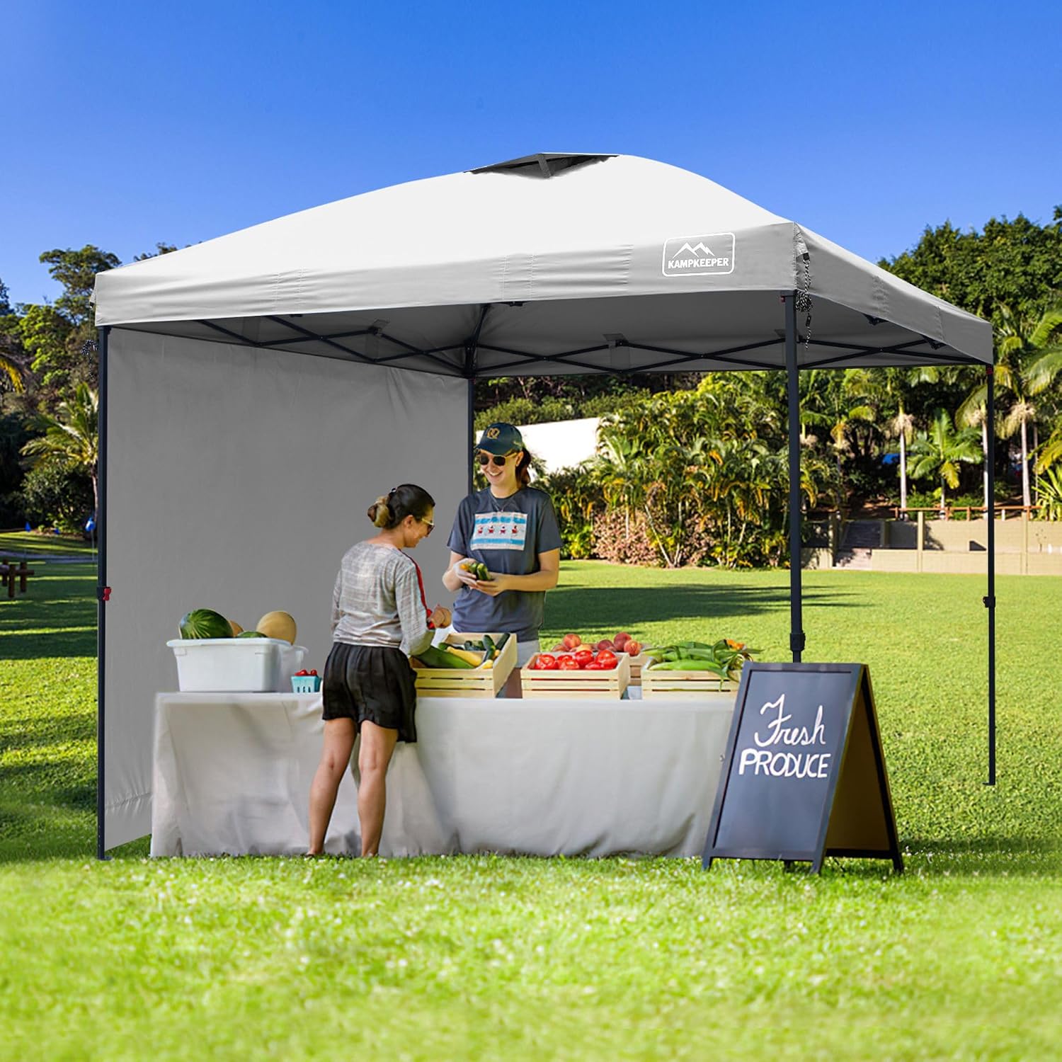 KAMPKEEPER 10x10 Pop-Up Canopy Tent, Waterproof, Portable Shade with Side Walls, Adjustable Instant Outdoor Shelter for Camping, Backyard, and Events, White