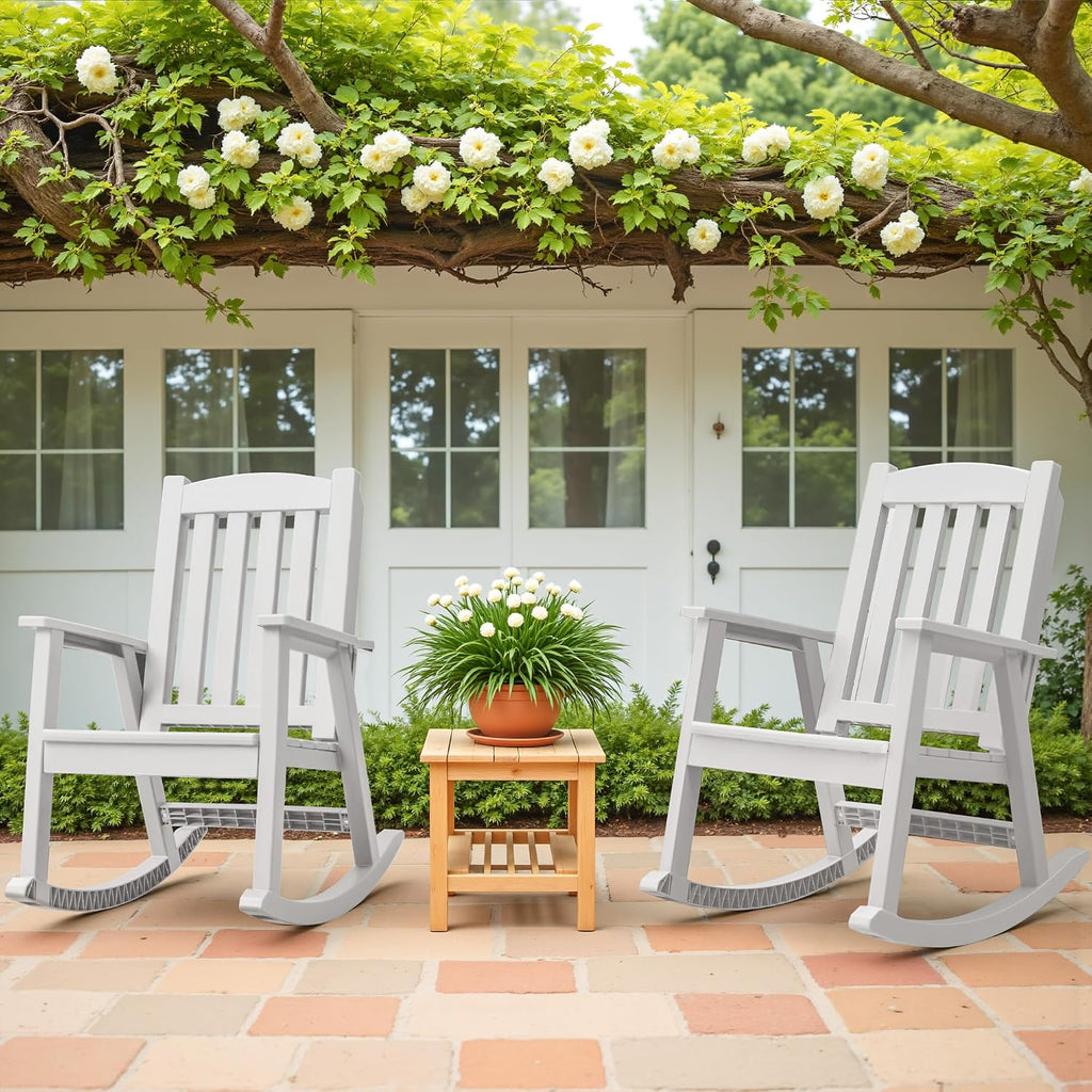 Greesum Set of 2 Outdoor Rocking Chair, Rust-Proof & UV-Resistant, Comfortable Smooth Glide for Deck, Porch, Lawn, or Garden, Bright White