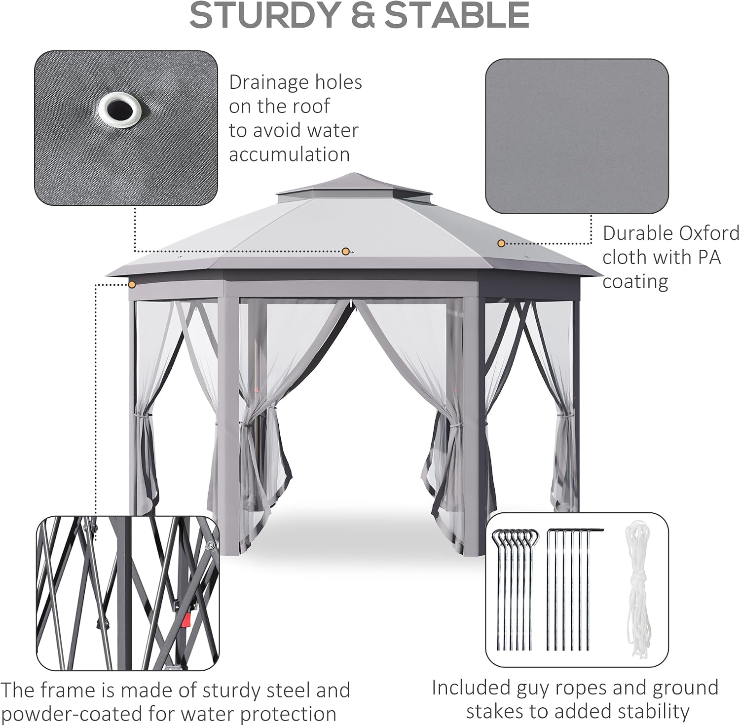 Outsunny 11' x 13' Pop Up Gazebo Canopy Tent with Zippered Mesh Sidewalls and Carrying Bag, Event Tent Shelter for Patio Garden Backyard, Gray