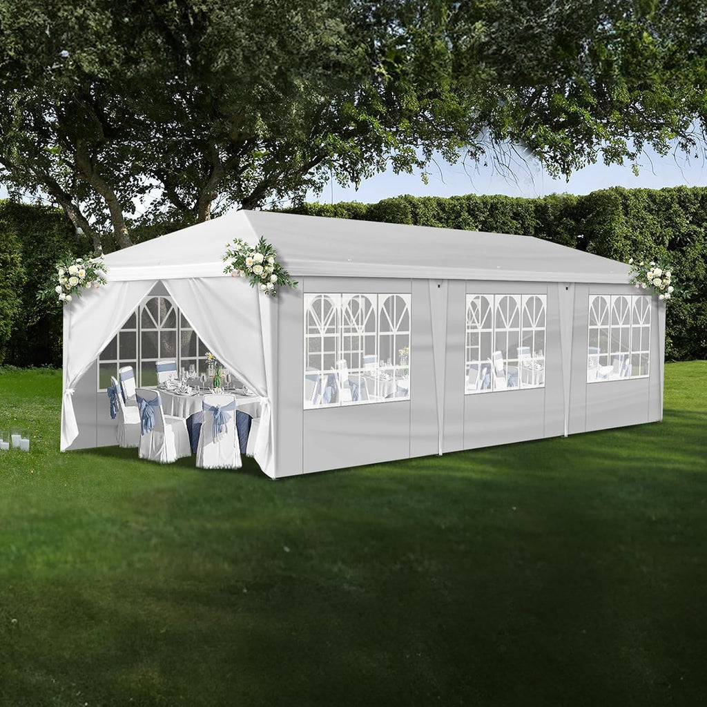 Bonnlo 6.5x6.5ft Pop Up Canopy, Outdoor Easy Up Party Tent w/Sidewalls, Patio Portable Gazebo for Party, Event, Camping (White, 10x30ft)