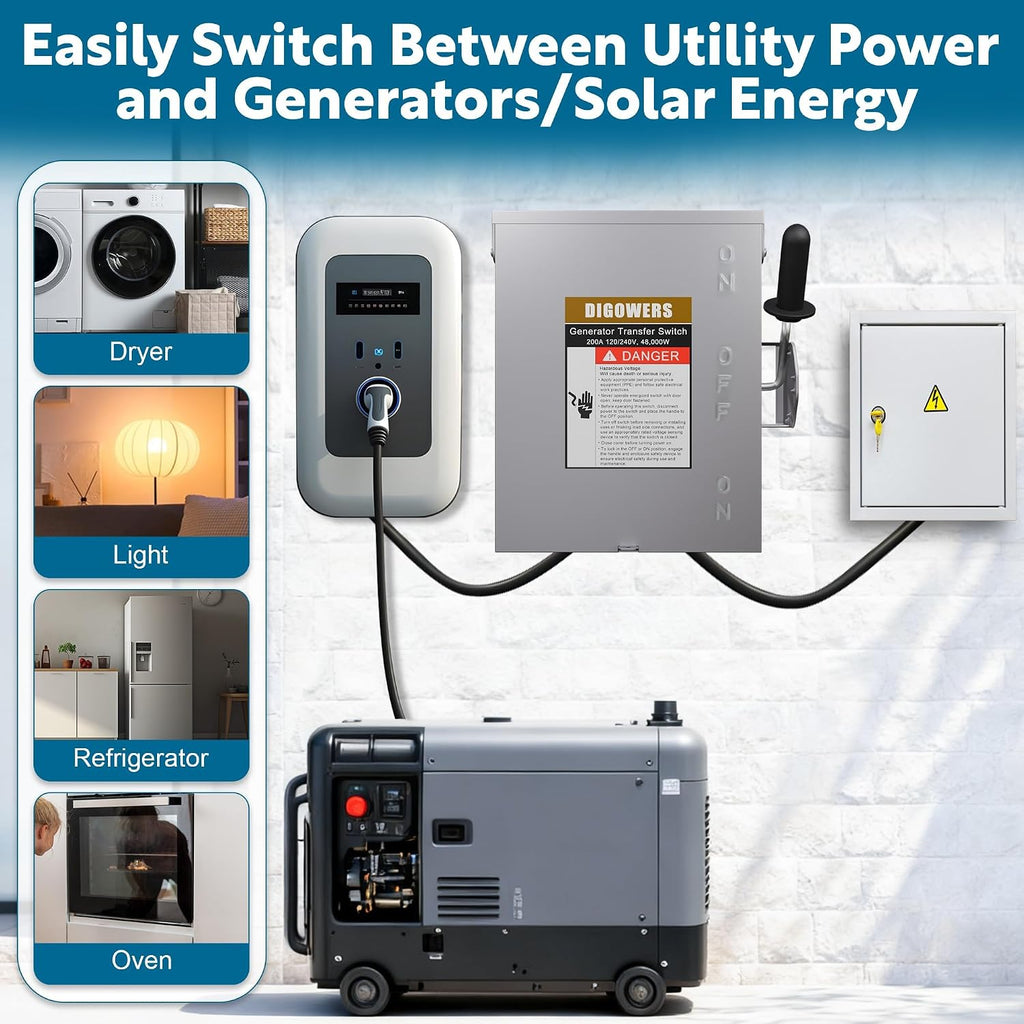 200 Amp 2P/3P Manual Generator Transfer Switch, Heavy Duty 48000W General Double-Throw Safety Switches, 120/240 Volt Transfer Switch for Home Generator Indoor & Outdoor (11.9' x 7.9' x 15.95')