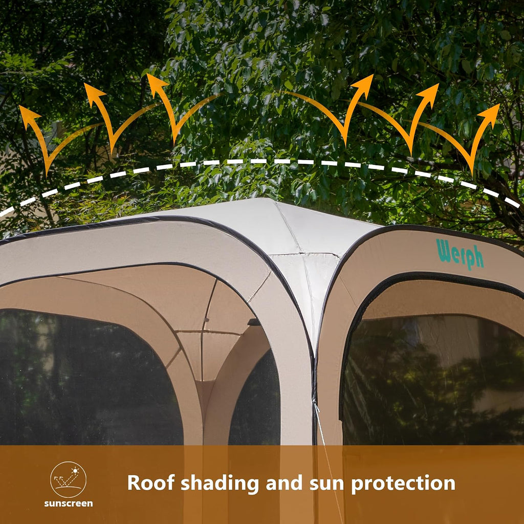 Werph 6x6 Pop Up Screen Tent, Mosquito Net Gazebo, UV Resistant Roof Waterproof Screen Canopy, Quick Setup Outdoor Shelter for Backyard, Patio, Garden, Picnic, Camping and Events, Beige