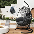 JOYBASE Hanging Egg Chair with Stand, Oversized Patio Swing Chair with Stand and Cushion, Hammock Wicker Rattan Lounge Chair for Indoor Outdoor Backyard Garden (Dark Grey)