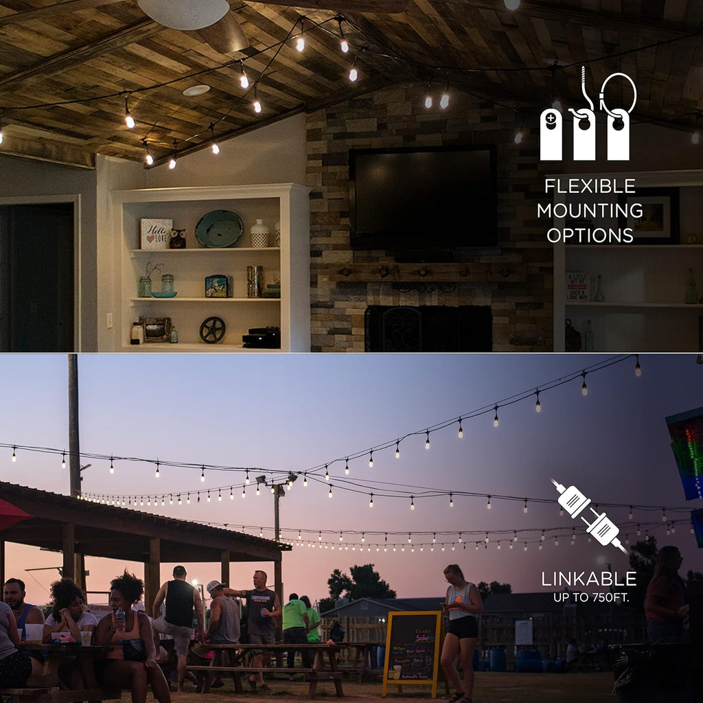 Enbrighten Classic Warm White String Lights, 48ft Black Cord, 24 Shatterproof Acrylic Bulbs, Weatherproof, Outdoor String Lights, 31664 (Pack of 2)