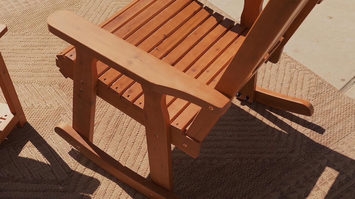 Wooden Patio Rocking Chair with Comfortable Backrest Inclination, High Backrest and Deep Contoured Seat, Solid Fir Wood, Heavy Duty 600 LBS, for Both Outdoor and Indoor (Natural)