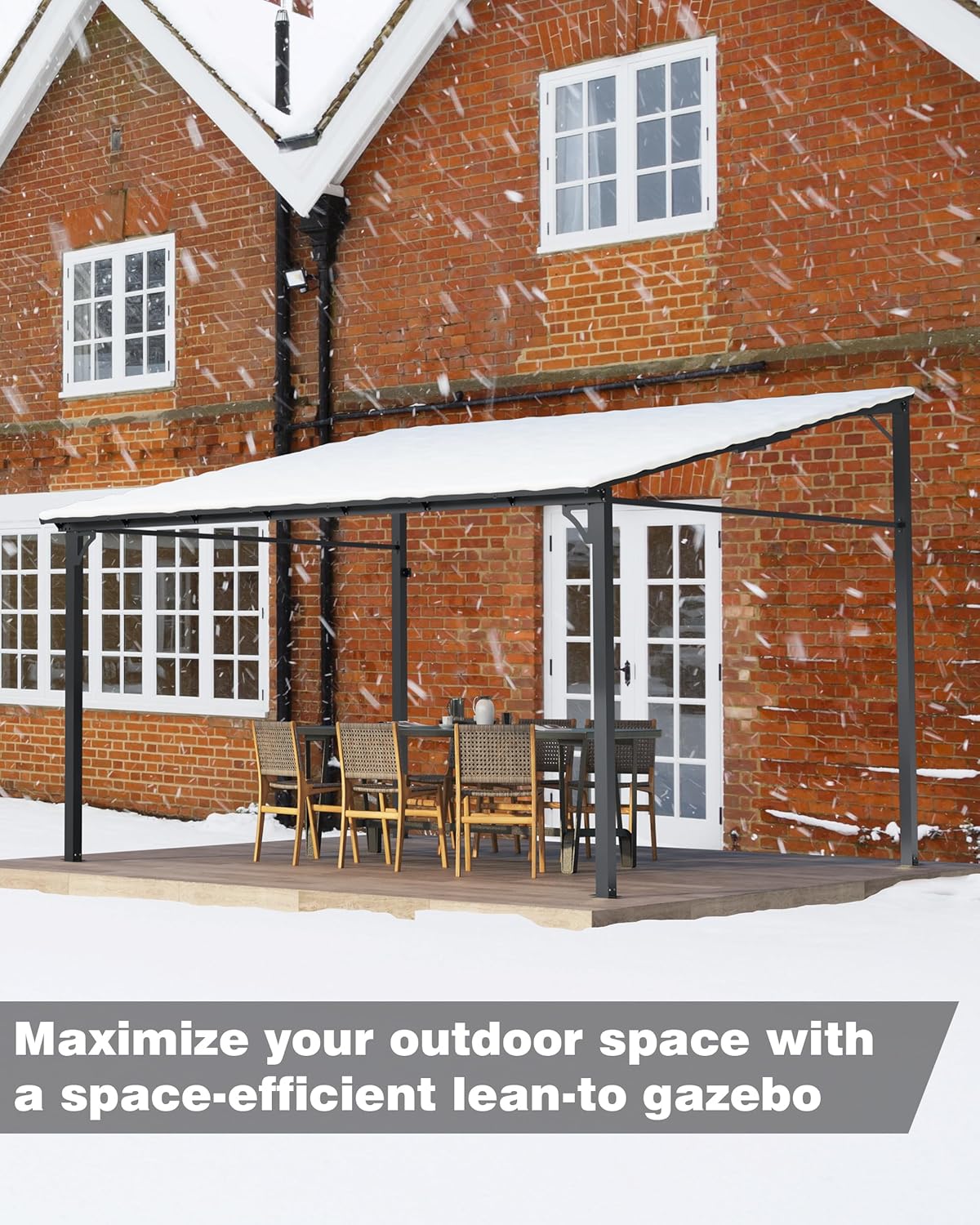 GarveeLife 10 ft x 12 ft Lean to Gazebo, Hardtop Wall Pergola with Polycarbonate Roof, Aluminum Frame Mounted Gazebo for Lawn Patio Deck Yard and Party