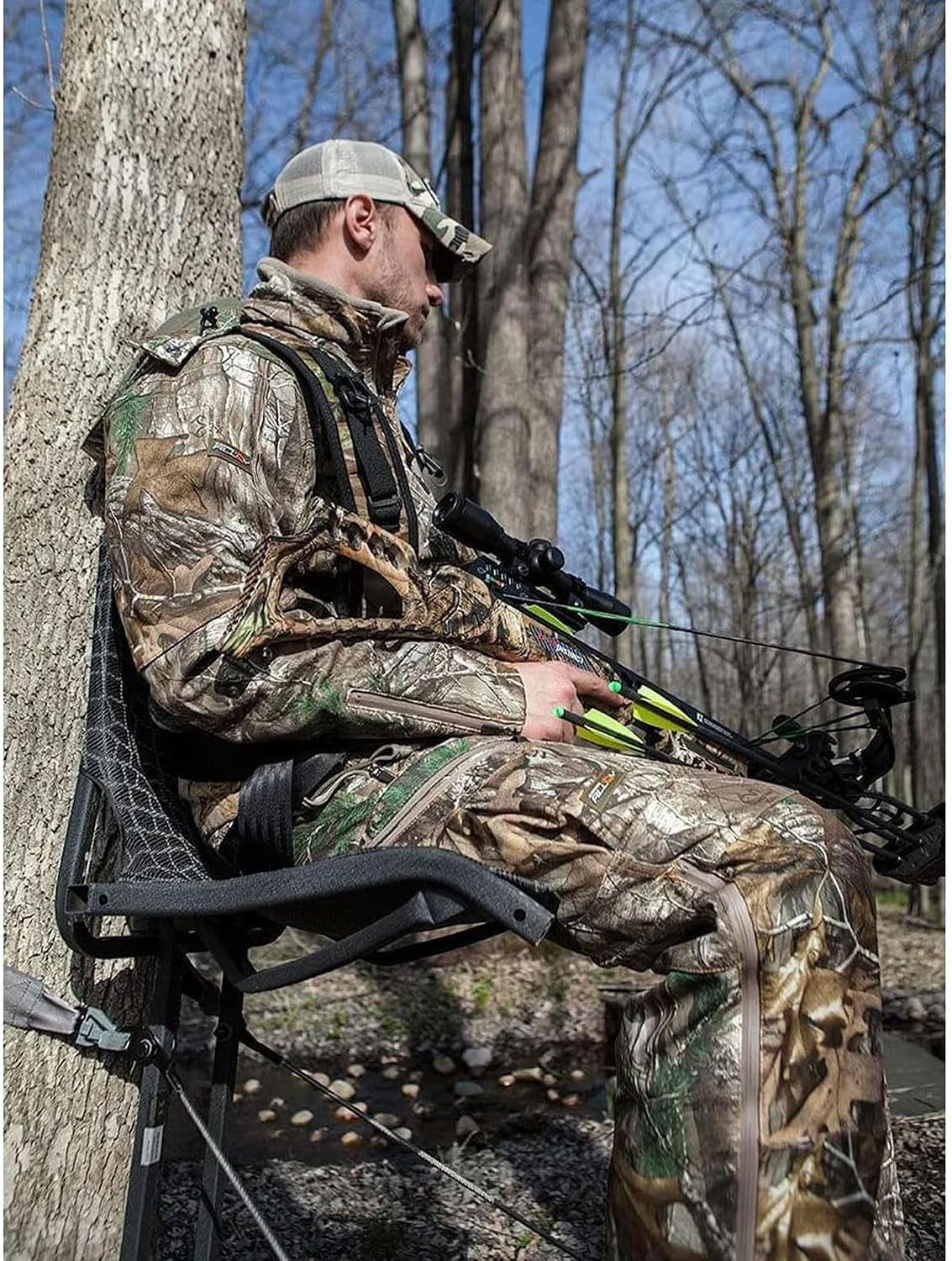 Hawk Kickback LVL Hang-On Deer Hunting Tree Stand, Deer Stand with Kick Back Footrest, XL Comfort Seat and Oversized Platform