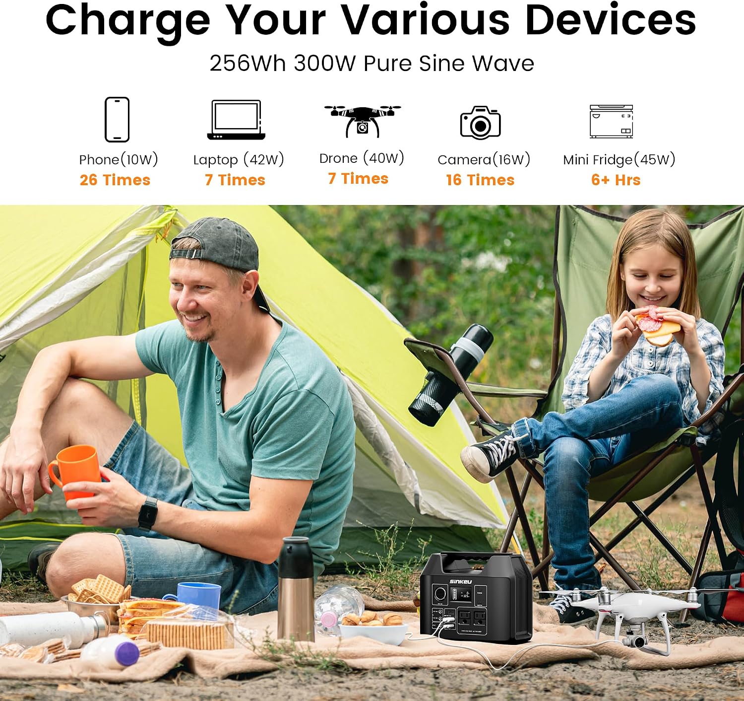 SinKeu Portable Power Station 80000mAh, 256Wh LiFePO4 Battery Backup,300W AC Outlets, Solar Generator for Hurricane Emergency Outdoor Camping RVs Home