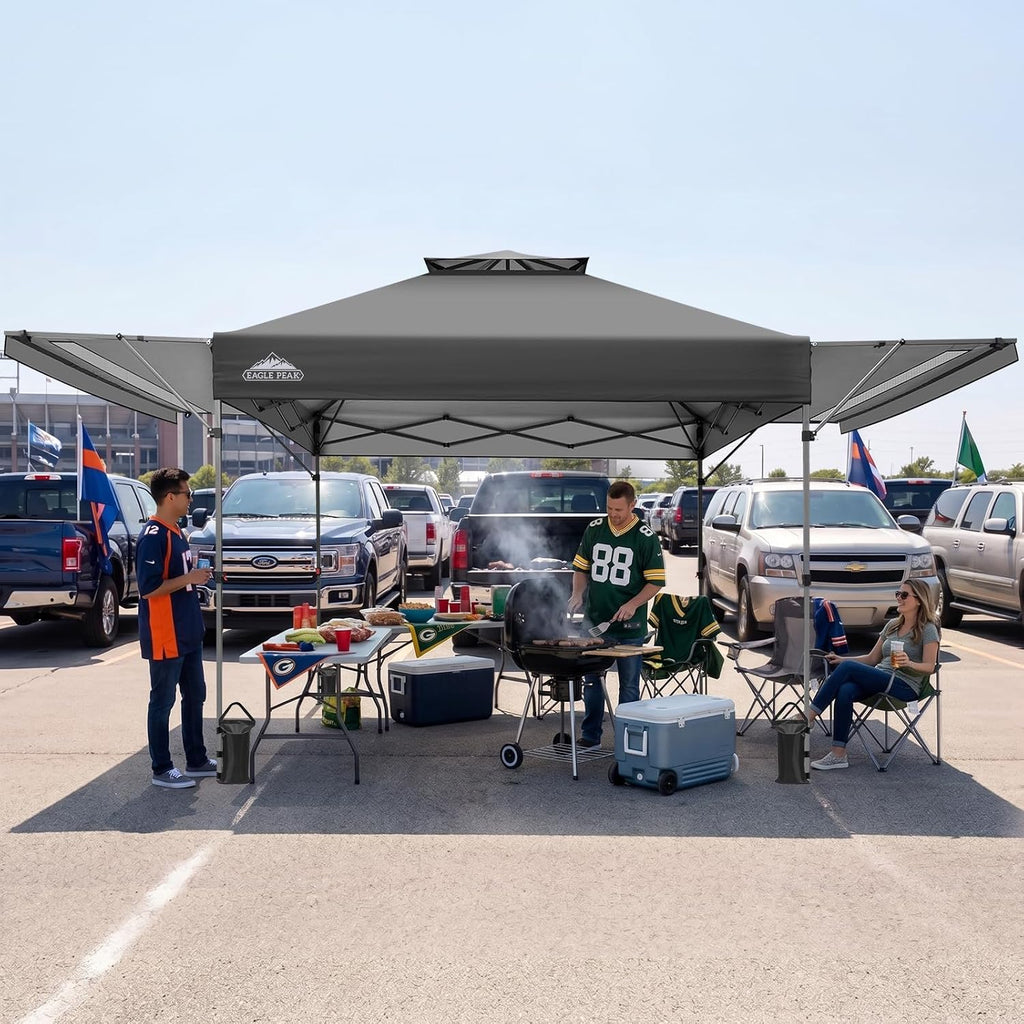 EAGLE PEAK 17x10 Pop up Gazebo Canopy Tent Outdoor Instant Canopy Shelter with Adjustable Dual Half Awnings (Gray)