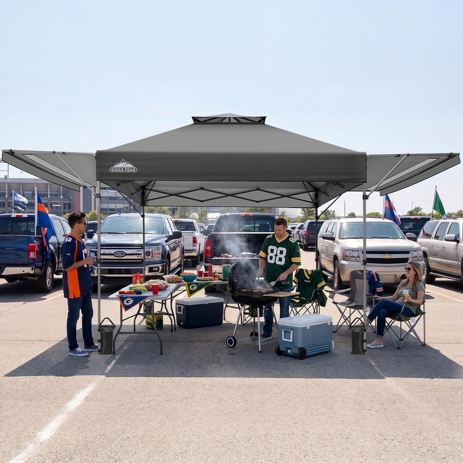 EAGLE PEAK 17x10 Pop up Gazebo Canopy Tent Outdoor Instant Canopy Shelter with Adjustable Dual Half Awnings (Gray)