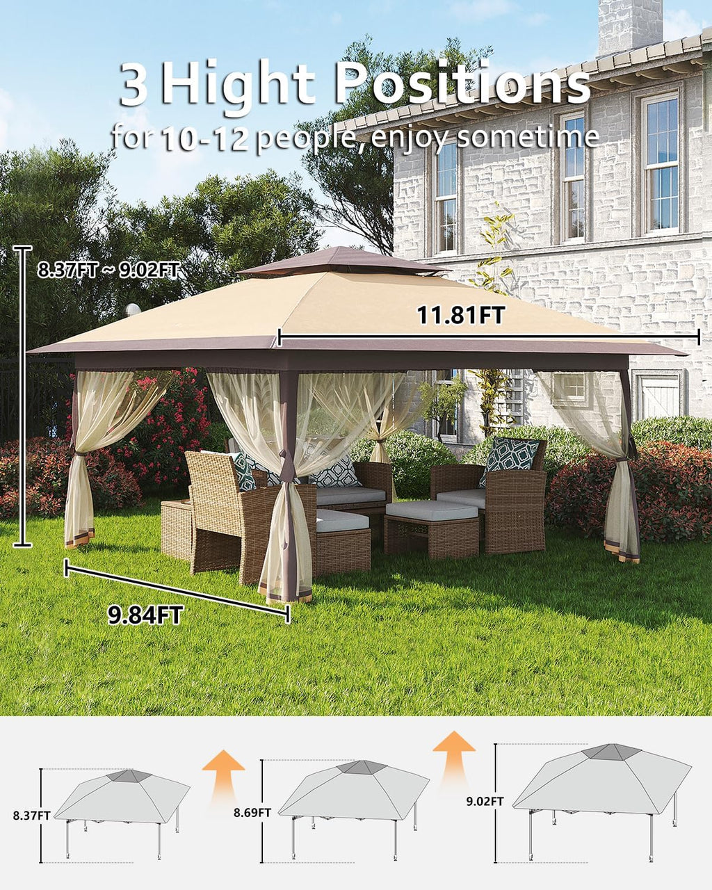 Garveelife Pop Up Gazebo, Canopy Tent with Mosquito Netting, One Push Setup for Backyard Patio Garden with 4 Sand Bags