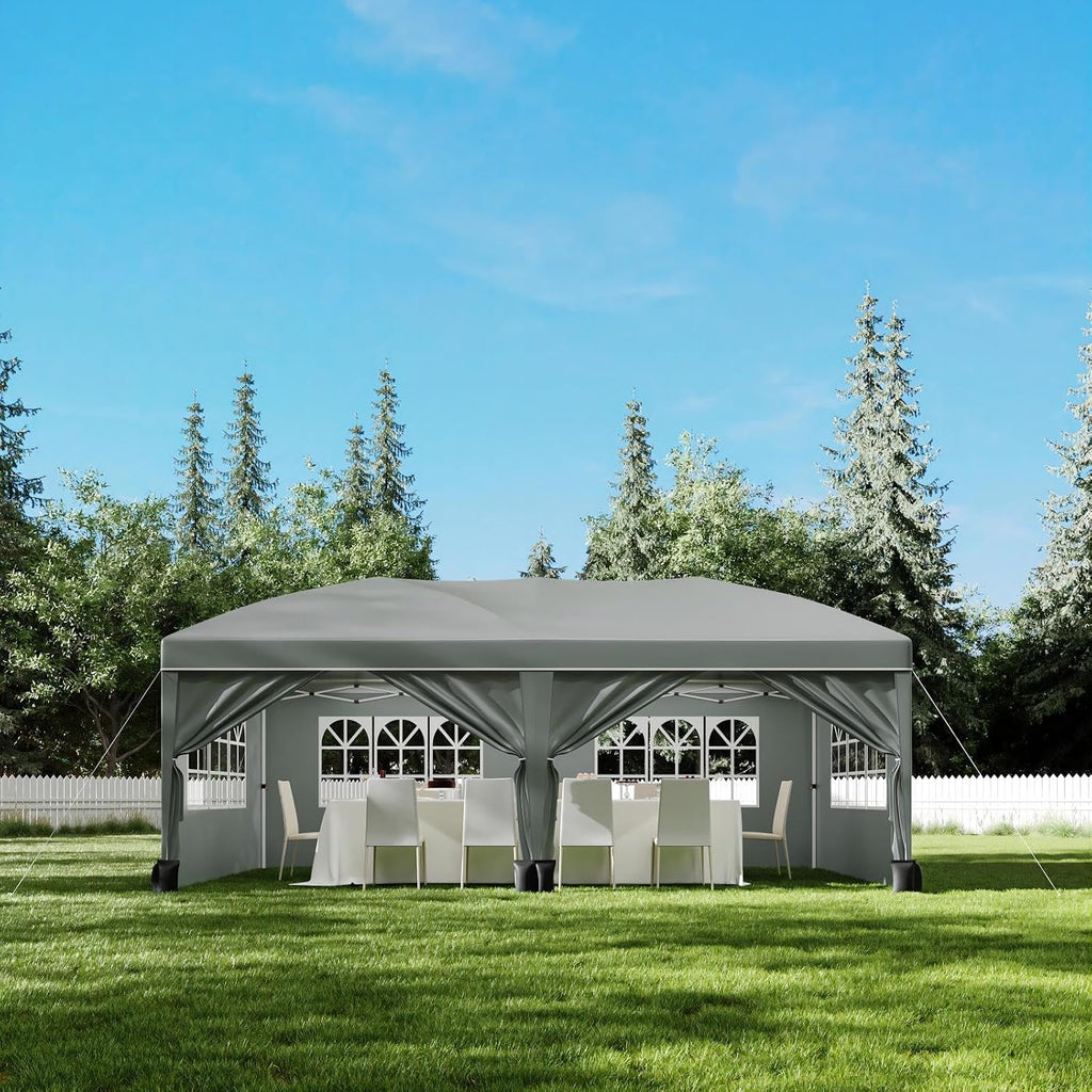 10X20FT Pop Up Wedding Party Tent with 6 Sidewalls, Heavy Duty Commercial Outdoor Canopy All Season Wind & Waterproof Canopy Gazebo with Storage Bag, Gray