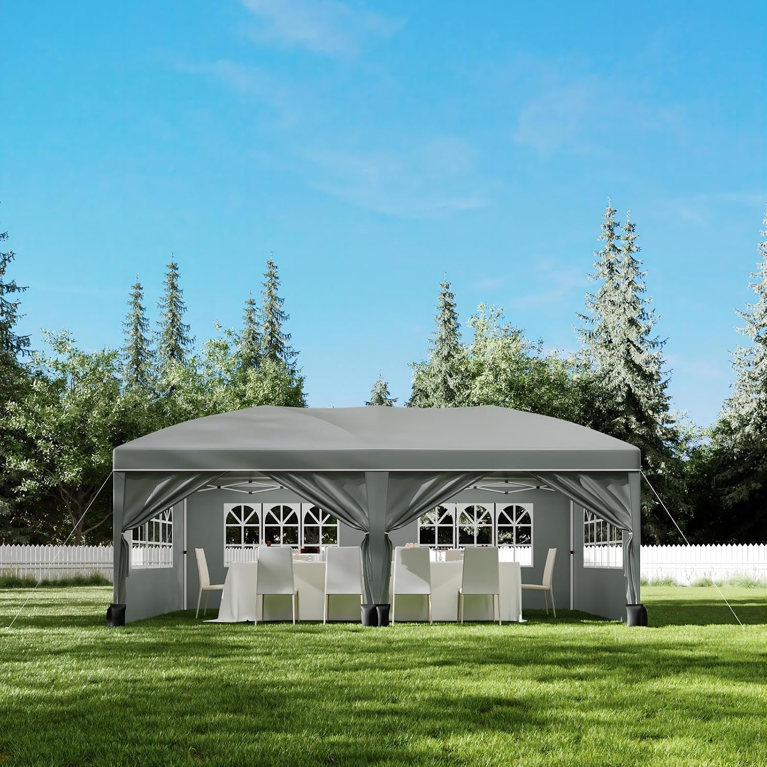 10X20FT Pop Up Wedding Party Tent with 6 Sidewalls, Heavy Duty Commercial Outdoor Canopy All Season Wind & Waterproof Canopy Gazebo with Storage Bag, Gray