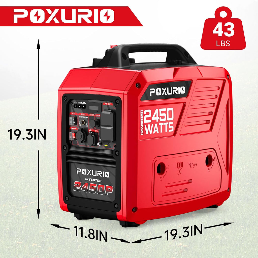 2450-Watt Dual Fuel Inverter Generator for Home Use, 1.6Gallon Large Fuel Tank Up to 8.3 Hours Use, 120V Gas Powered Generator Super Quiet - EPA Compliant, Red
