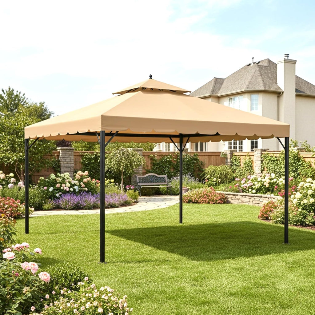 Garden Winds Reinforced Replacement Canopy Top Cover Compatible with The HWG-025W Erommy 10' x 12' Gazebo - Classic Sand, Riplock 350