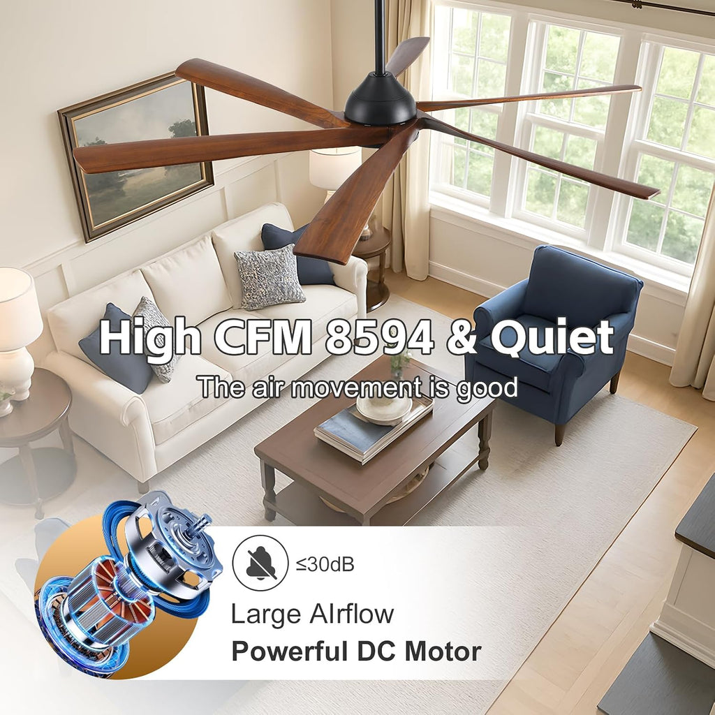72 inch Outdoor Ceiling Fan for Patio with Lights, High CFM Modern Smart Ceiling Fan with Alexa/Remote/App Control, Rustic Farmhouse Wood Outdoor Fan for Indoor Exterior Porch Gazebo Garage