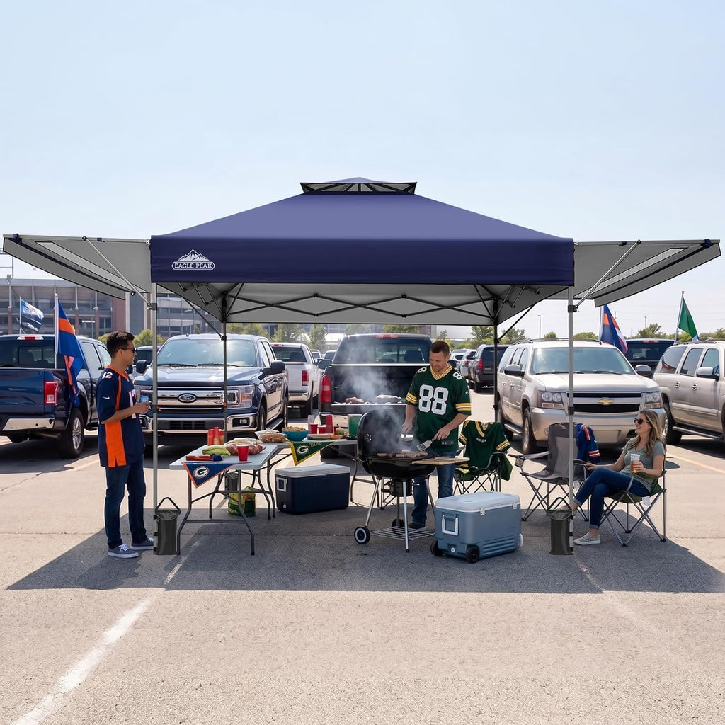EAGLE PEAK 17x10 Pop up Gazebo Canopy Tent Outdoor Instant Canopy Shelter with Adjustable Dual Half Awnings (Blue)
