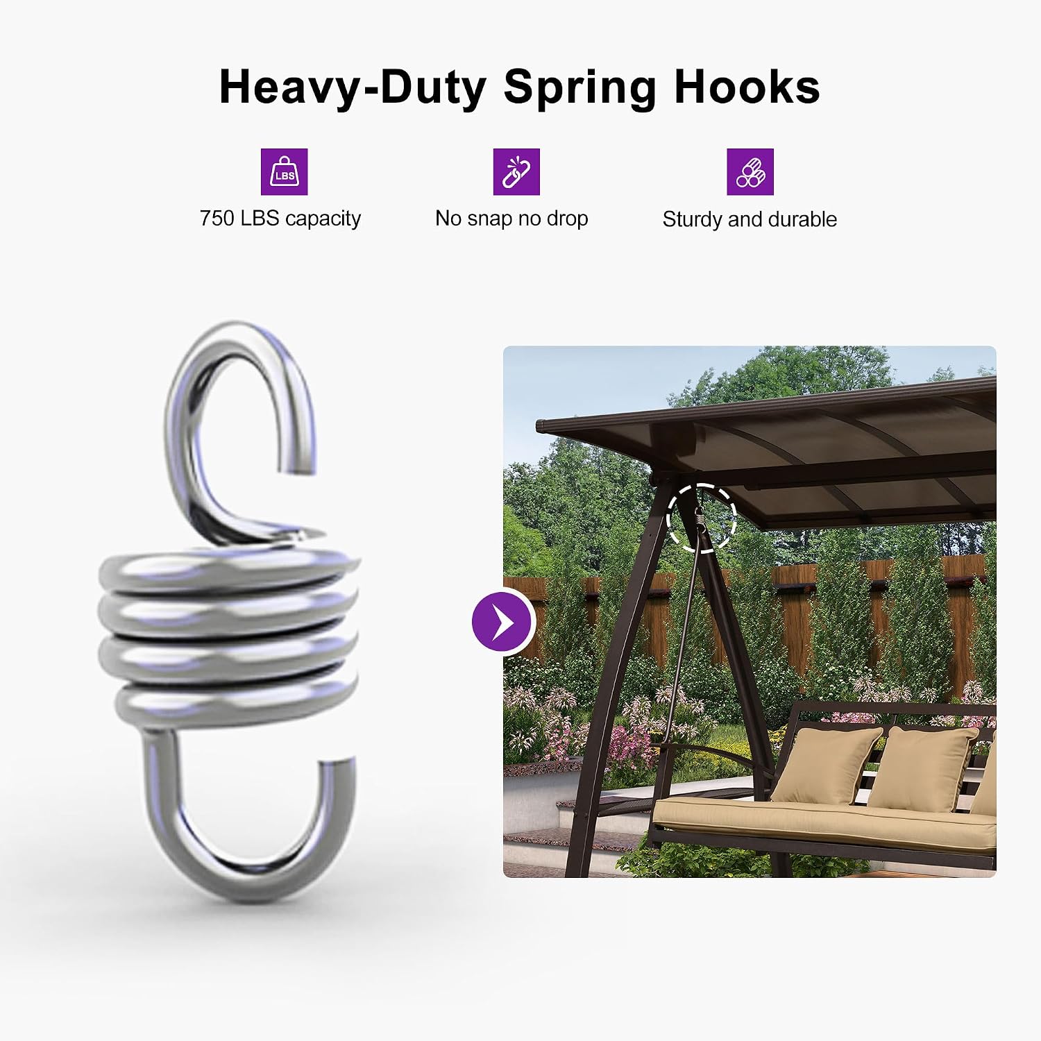 PURPLE LEAF 3-Seat Porch Swing with Adjustable PVC Canopy Metal Patio Bench Glider Swing Bed Outdoor Swing Chair with Stand and Side Cup Holder for Outside Garden Porch, Cushion and Pillows Included