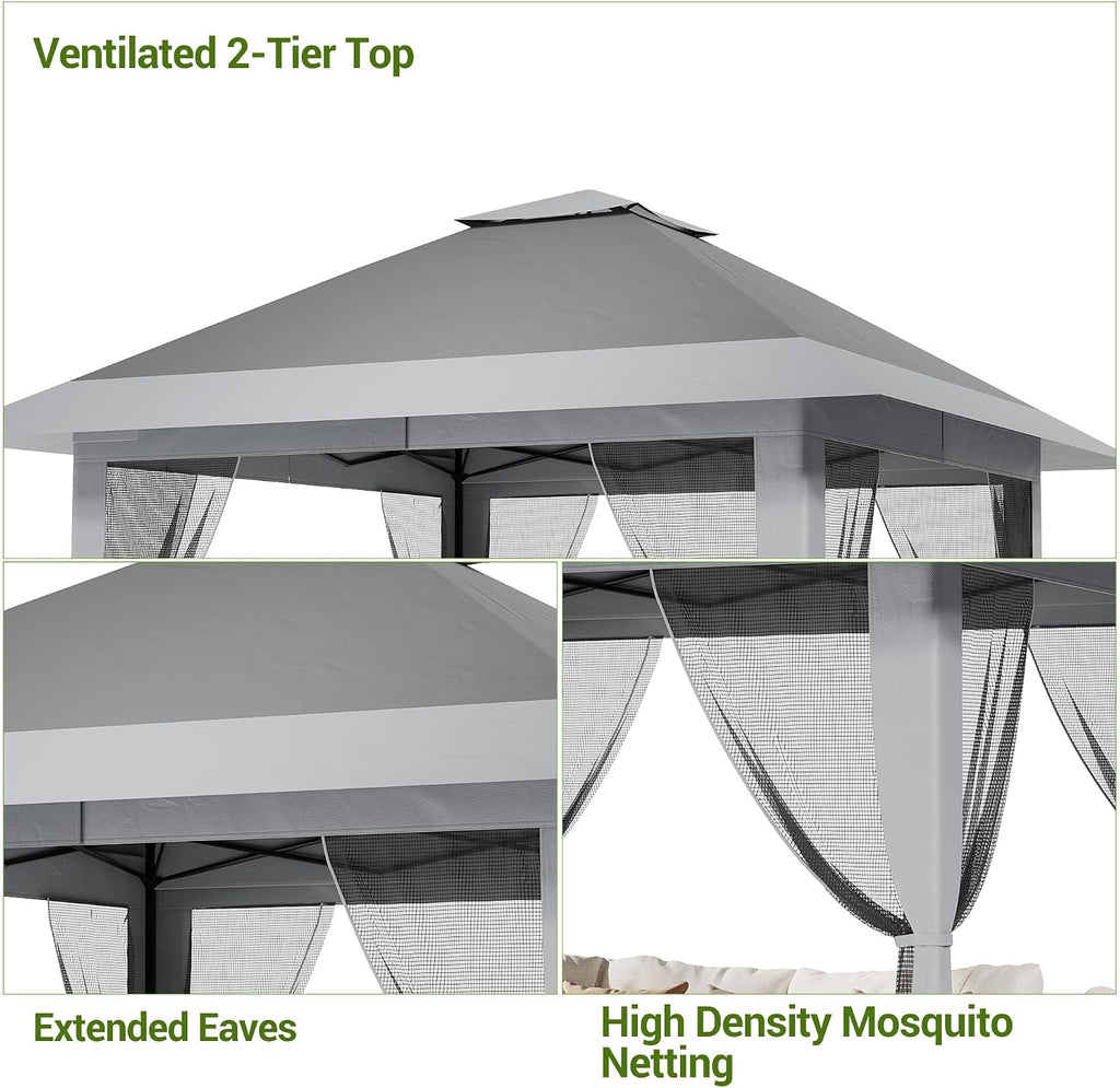 13x13FT Pop Up Gazebo with Mosquito Netting, Outdoor Canopy Tent with Double Roof, Folding Gazebo for Patio, Backyard, Garden, Camping, Party, Wedding, Adjustable Height Green