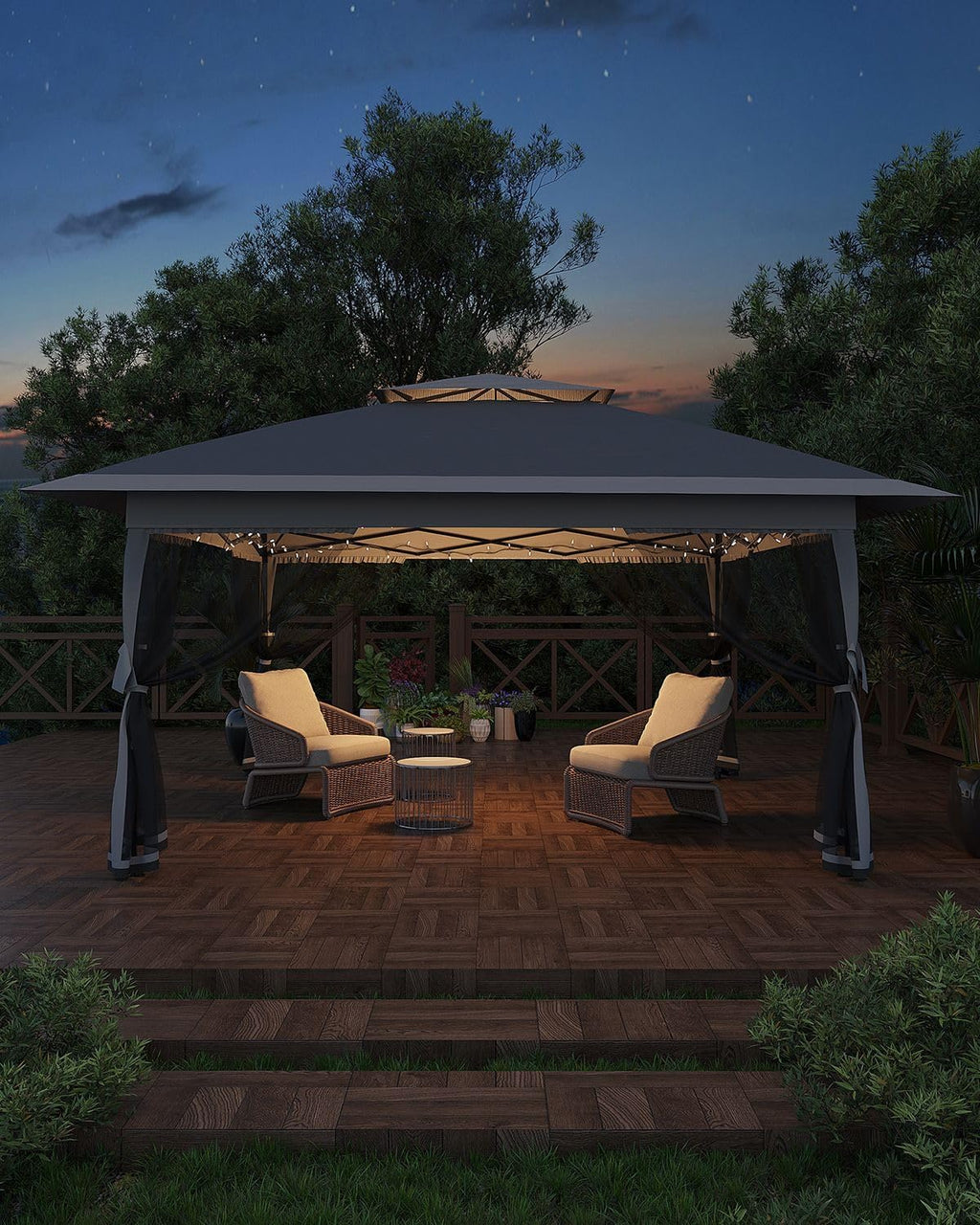 Garveelife Canopy Tent 13x13, Pop Up Gazebo Tent Easy Setup with 4 Sand Bags for Backyard Garden Patio, Mosquito Netting & Height Adjustable - Gray